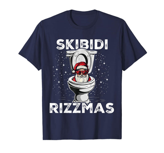 Skibidi Rizzmas Funny Toilet Santa White Elephant Christmas T-Shirt