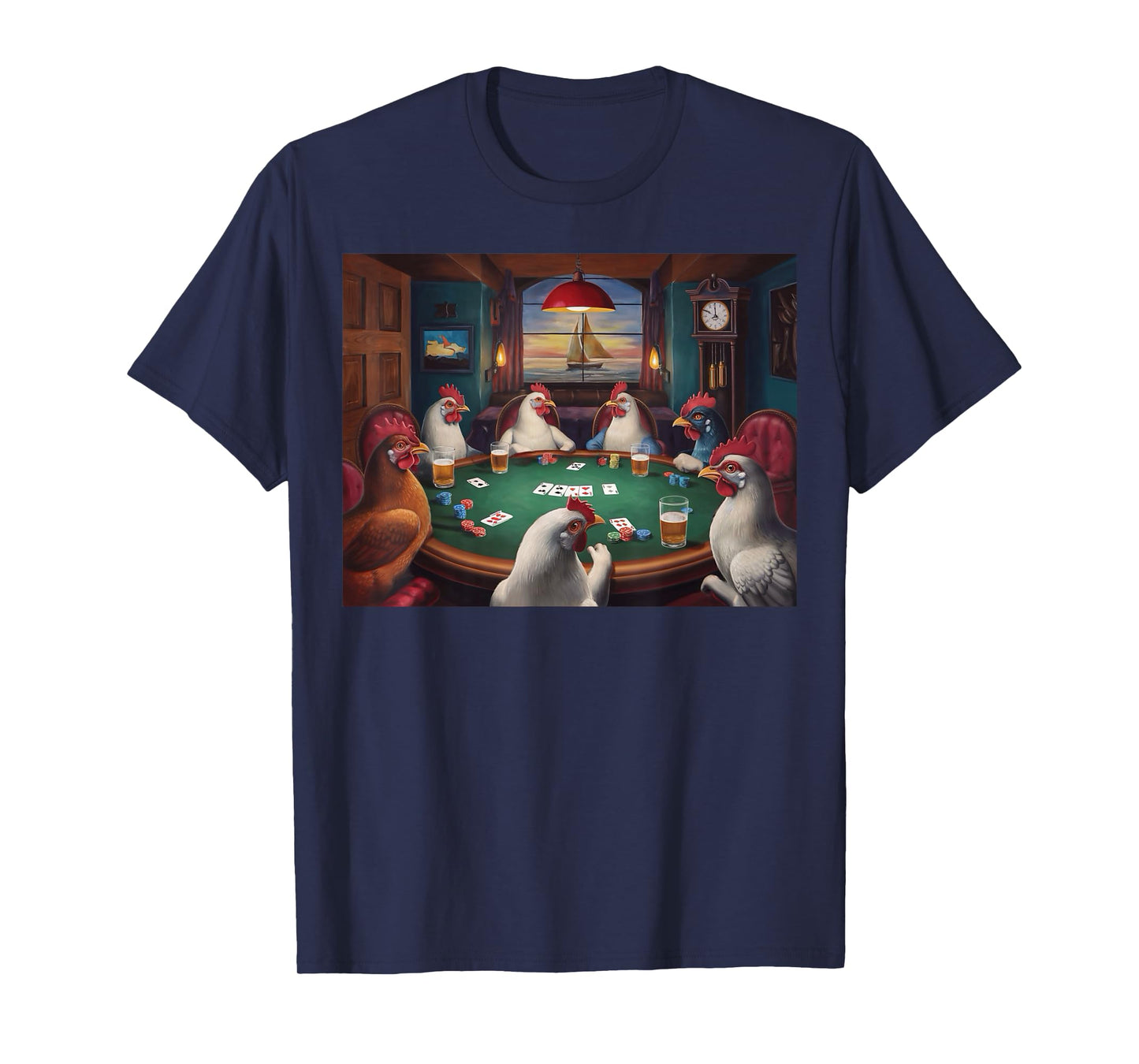 Funny chickens playing a poker game humor chicken lover egg T-Shirt