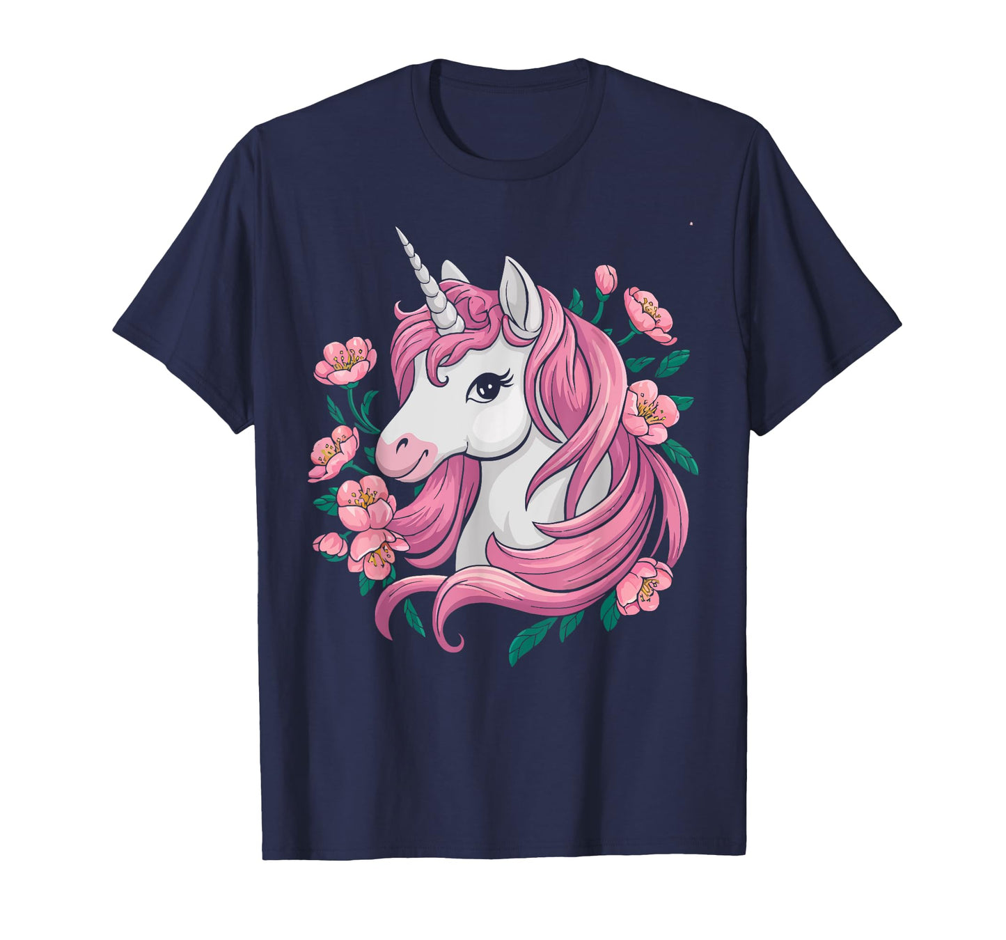 Cute Unicorn With Cherry Blossoms Magical Fantasy Art T-Shirt