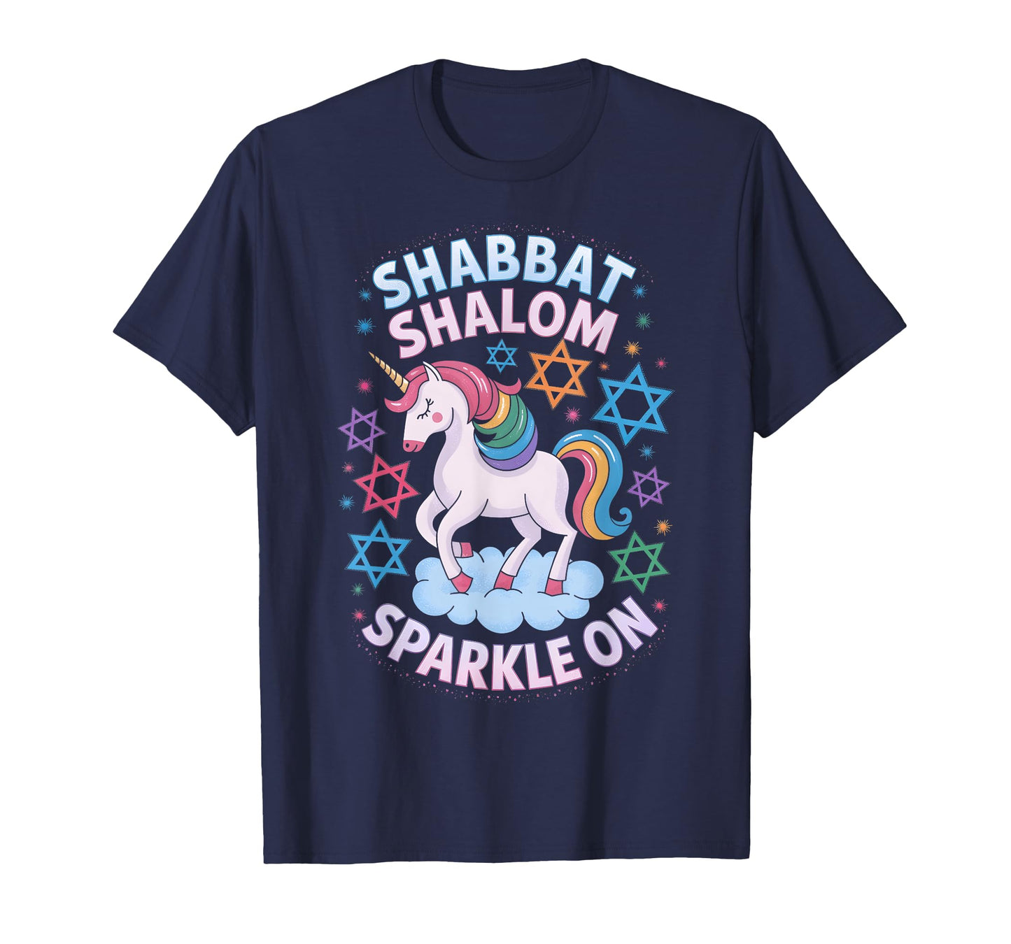 Funny Jewish Unicorn Hanukkah Shabbat Shalom Sparkle On T-Shirt