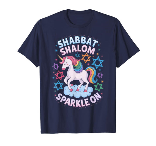 Funny Jewish Unicorn Hanukkah Shabbat Shalom Sparkle On T-Shirt
