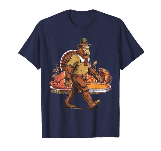 Bigfoot Pilgrim Turkey Pumpkin Thanksgiving Day Boys Men T-Shirt
