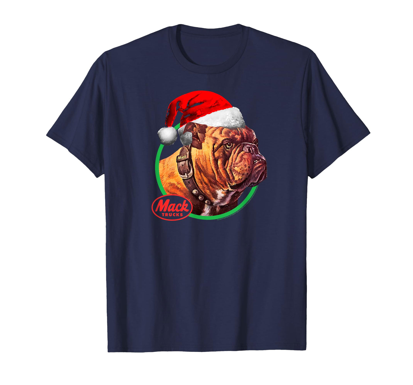Mack Trucks Christmas Holiday Bulldog Santa Hat Trucker T-Shirt