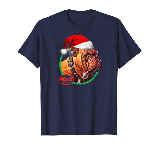Mack Trucks Christmas Holiday Bulldog Santa Hat Trucker T-Shirt