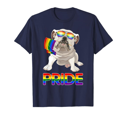 Cute Gay Lesbian Pride LGBTQ Flag Shirt English Bulldog Gift Men Women T-Shirt