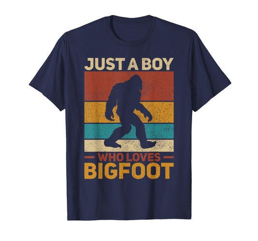 Just A Boy Who Loves Bigfoot Mens Big Foot Kids Sasquatch T-Shirt