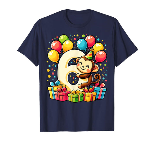 Bday sixth Boys, Girls, Kids age six 6th birthday Monkey T-Shirt