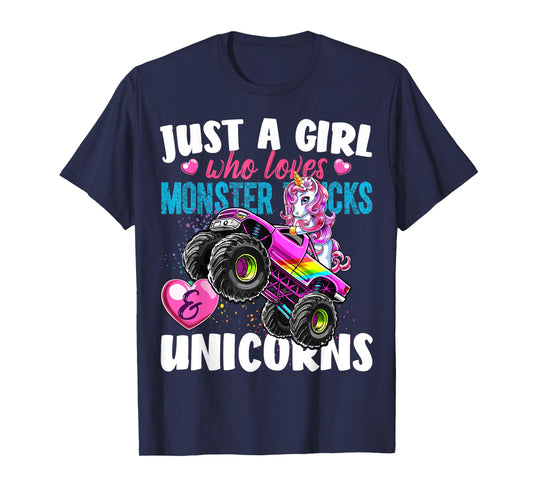 Just a Girl Who Loves Monster Trucks and Unicorns Gift Girls T-Shirt