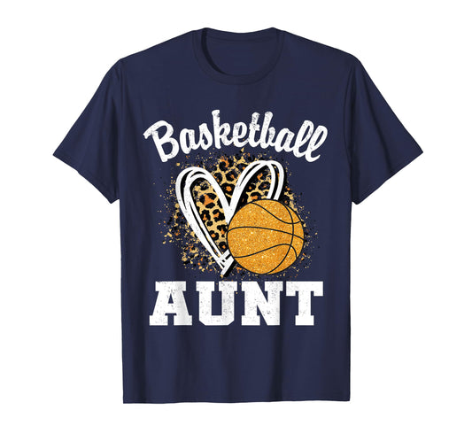 Basketball Aunt Leopard Heart T-Shirt