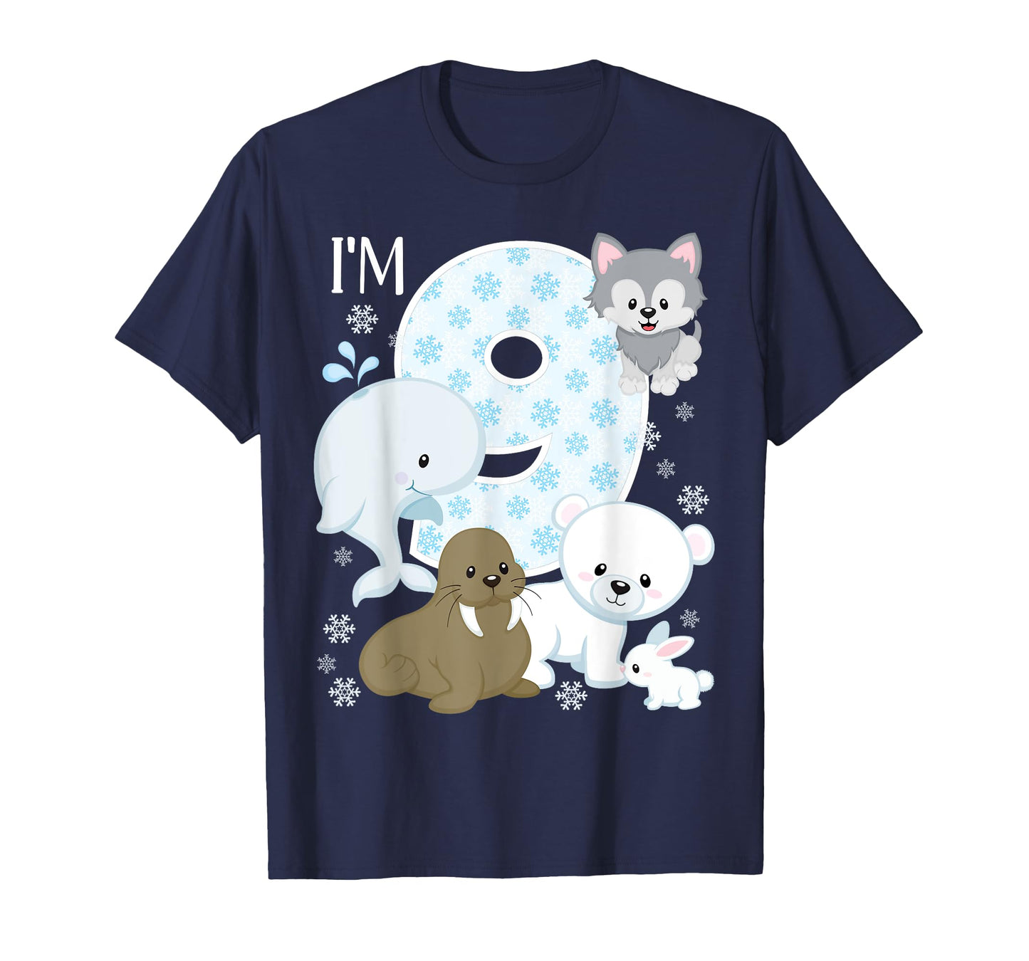 Arctic Animals 9th Birthday Polar Bear Walrus Fox Sea Theme T-Shirt