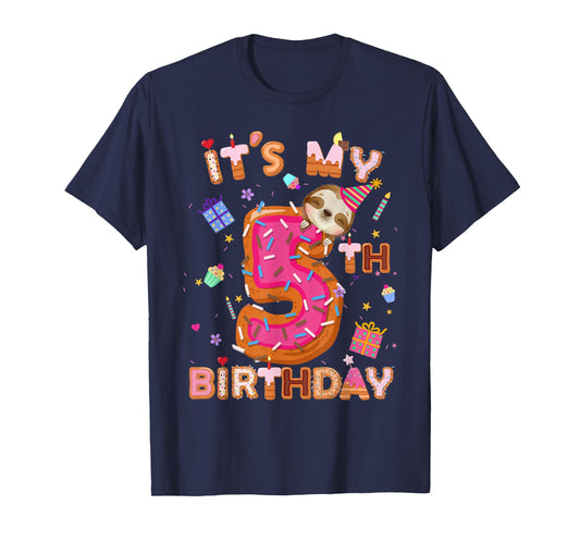 5 Year Old Gifts Boys Girls Teens Donut Sloth 5th Birthday T-Shirt
