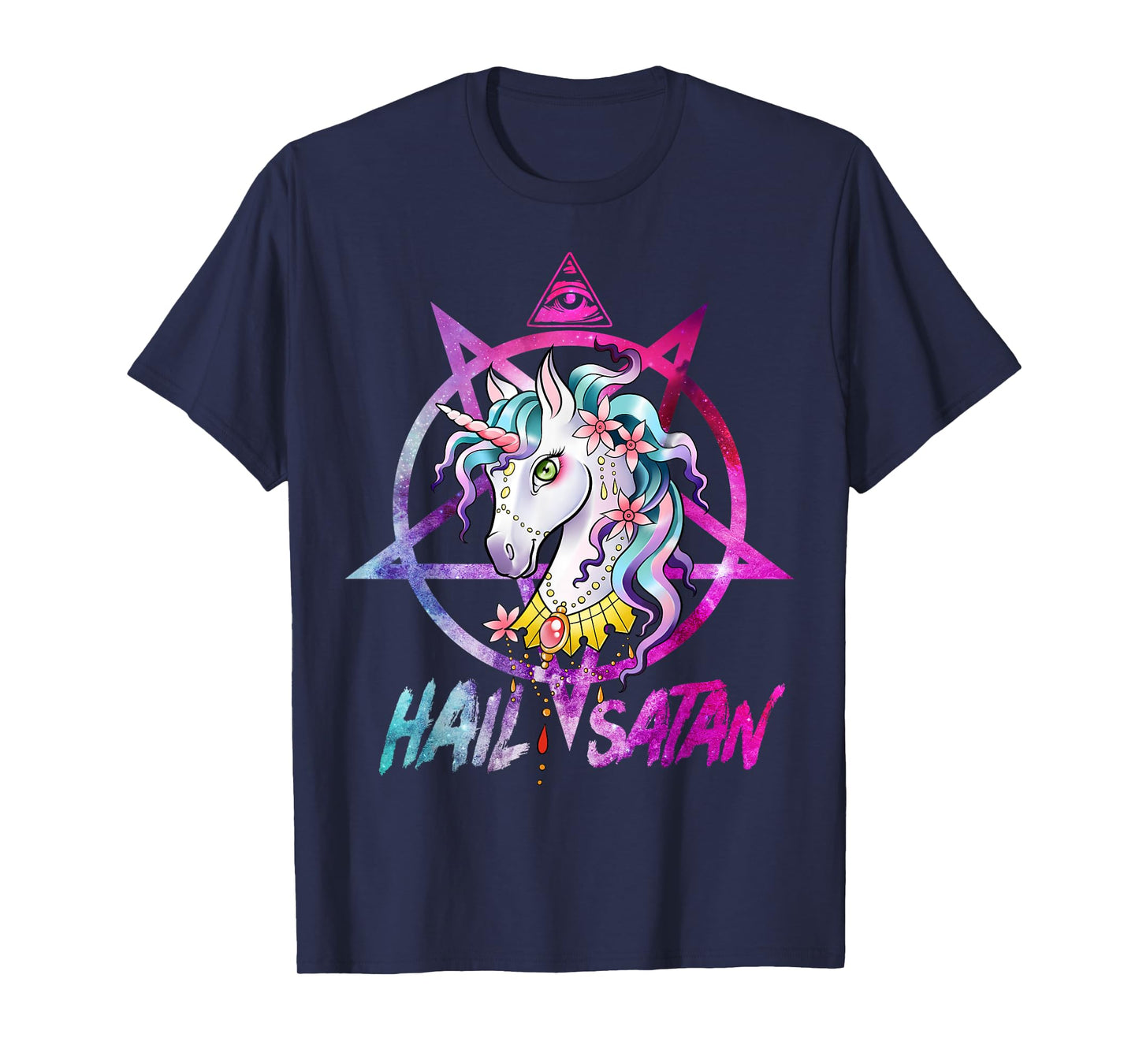 Unicorn Hail Satan Death Metal Rainbow shirt Rave Men Women T-Shirt