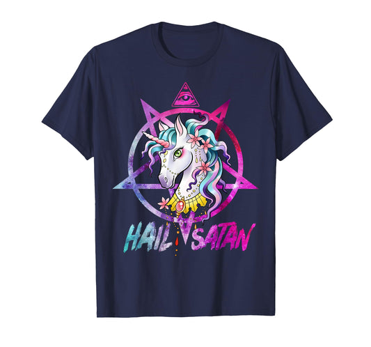Unicorn Hail Satan Death Metal Rainbow shirt Rave Men Women T-Shirt
