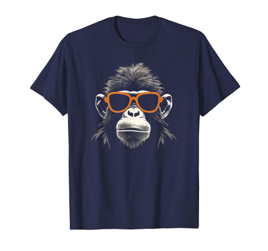Cool Monkey With Retro Sunglasses Stencil Art Gorilla Face T-Shirt