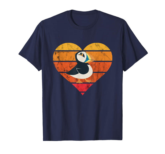 Puffin Bird Heart Retro Vintage Seabird Lover Puffin Lover T-Shirt