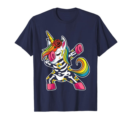 Cute Unicorn Sugar Skull Day Of The Dead Apparel Women Girls T-Shirt