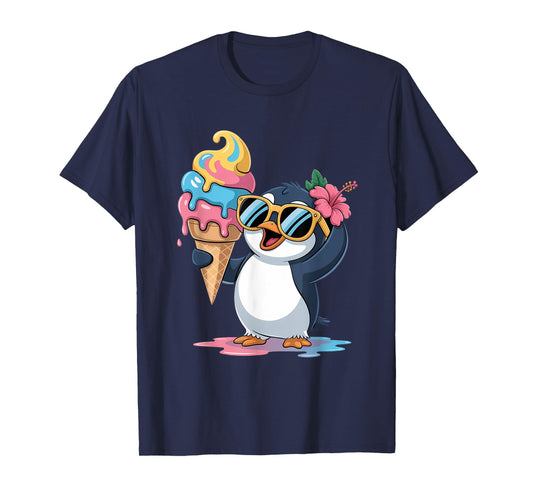 Funny Summer Foodie Lovers Cute Penguin Holding Ice Cream T-Shirt