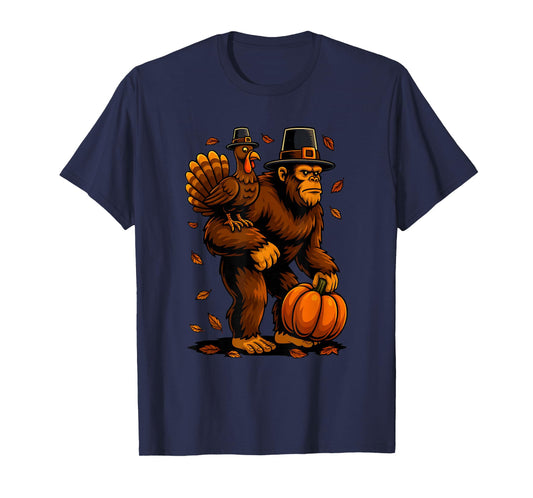 Funny Thanksgiving Bigfoot Turkey Pumpkin Boys Kids Teens T-Shirt