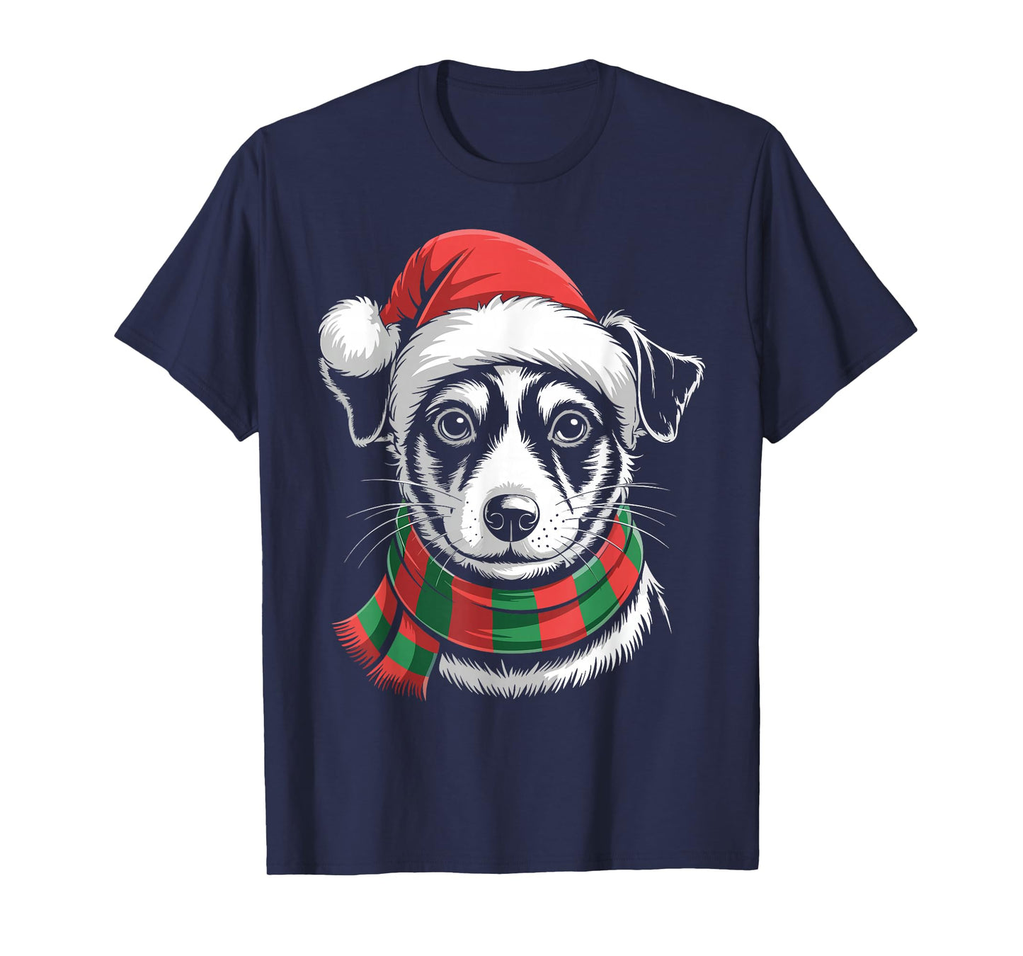 Rat Terrier Dog Xmas Santa Hat Scarf Christmas Costume T-Shirt
