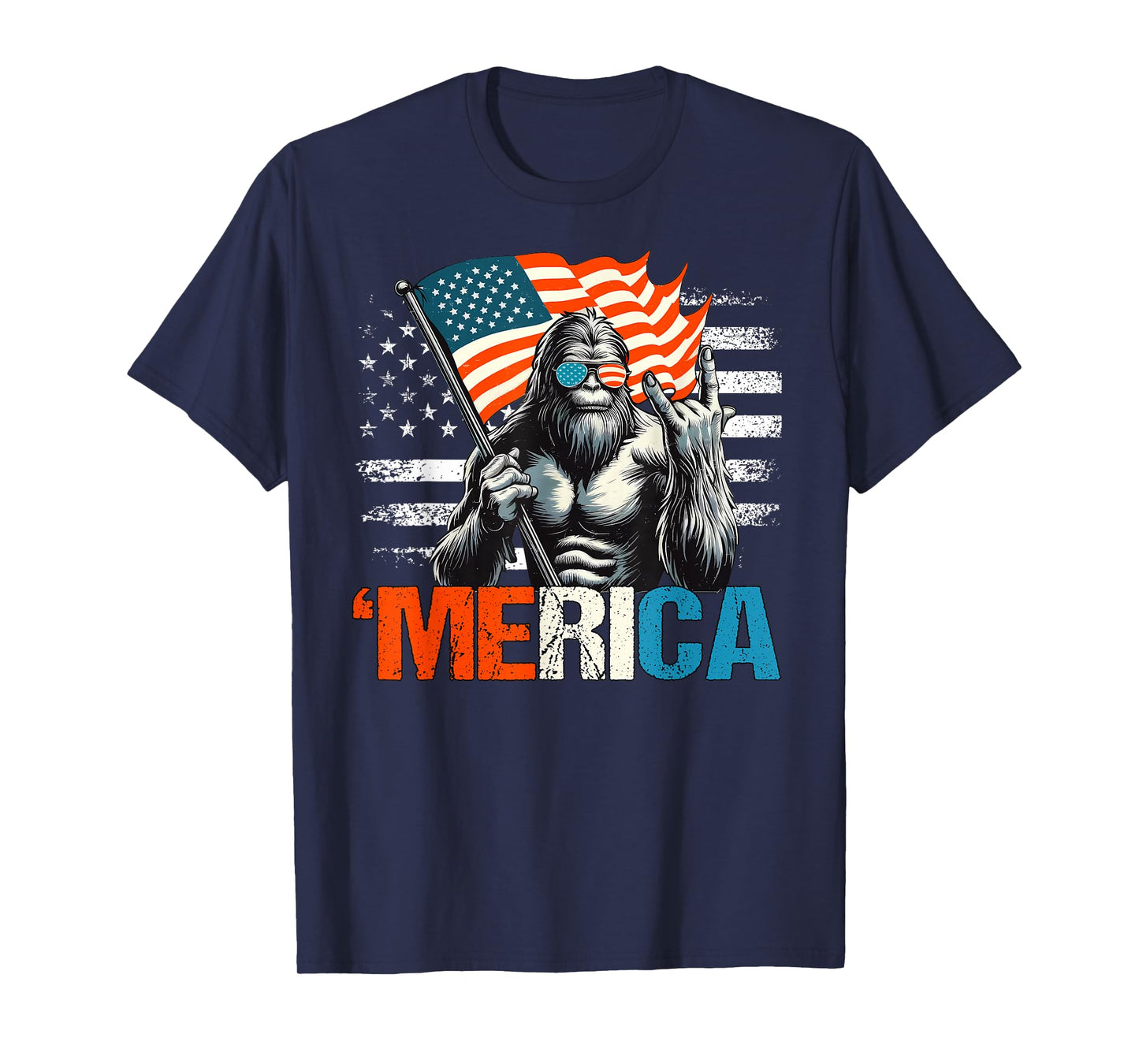 Bigfoot Merica Rock American Flag Patriotic Sasquatch 4th Of T-Shirt