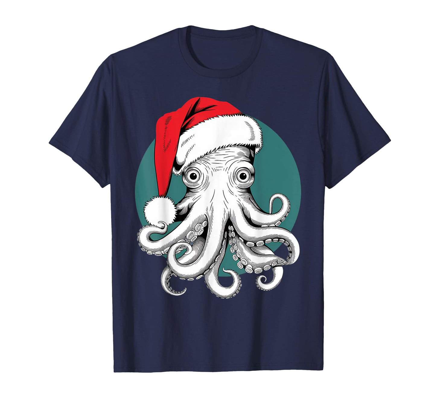 Joyful Octopus Santa on Octopus Christmas T-Shirt