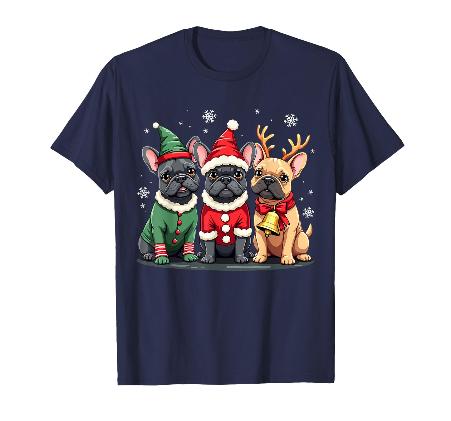 French Bulldog Christmas Dogs Funny Santa Reindeer Elf T-Shirt