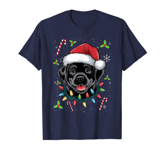 Black Lab Labrador Christmas Tree Light Pajama Dog Xmas T-Shirt
