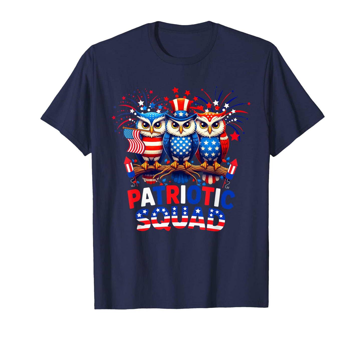 Patriotic Squad Three Cute Owls 4th Of July US Flag T-Shirt