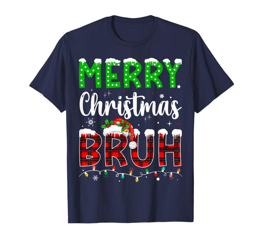 Bruh Christmas Red Plaid Teens Boys Kids Xmas Pajama T-Shirt
