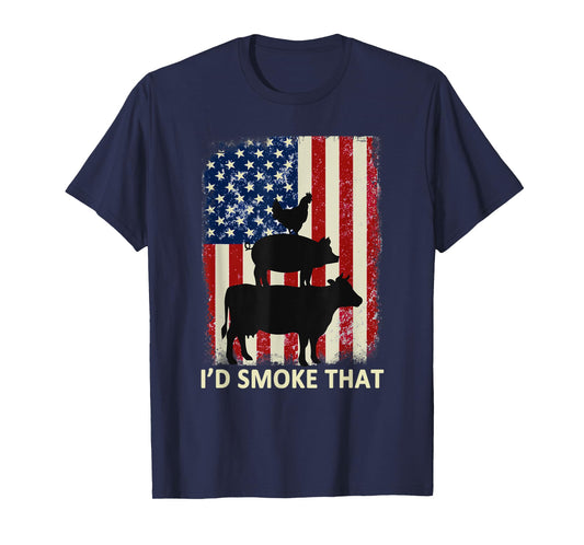 I'd Smoke That American Flag Funny BBQ T-Shirt for Women Men
