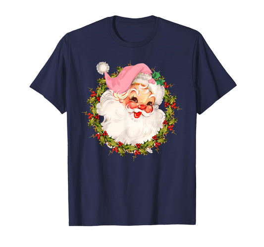 Vintage Pink Santa Claus Merry Christmas Pajamas Xmas Women T-Shirt