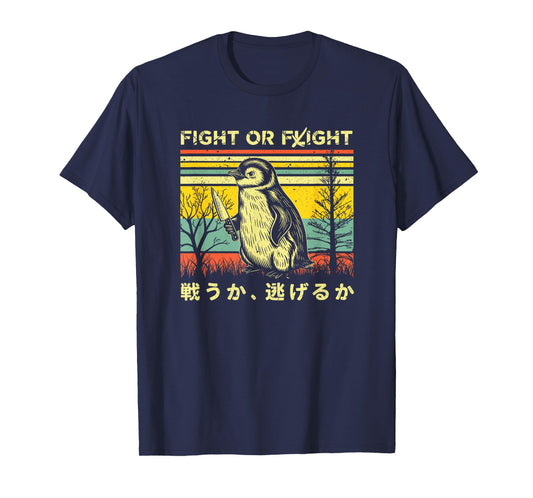Funny Fight Or Flight Meme Penguin With Knife T-Shirt
