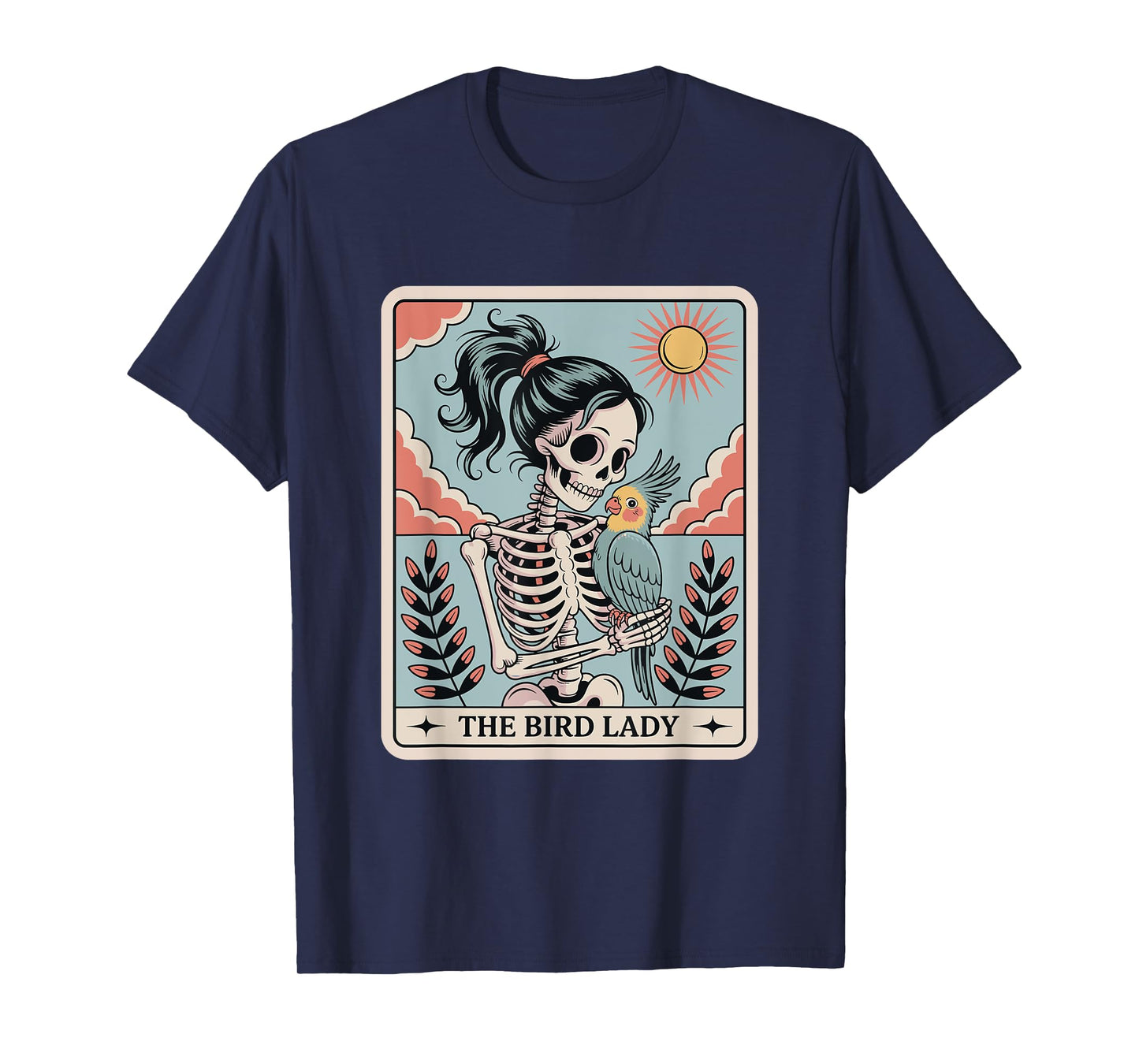 Skeleton The Bird Lady Tarot Card Skeleton Halloween Parrot T-Shirt