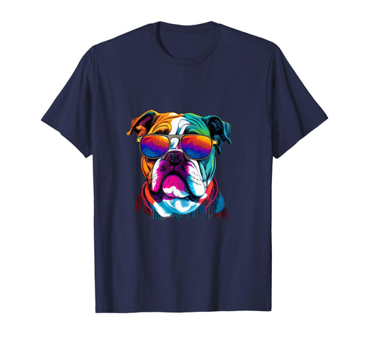 Funny multicolor English Bulldog Face T-Shirt