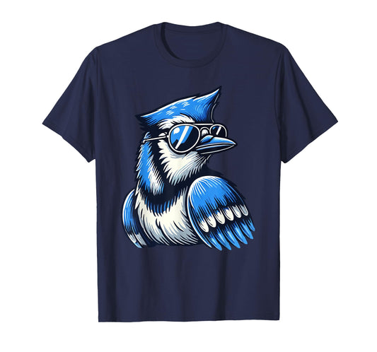 Cool Blue Jay Bird Wearing Sunglasses Funny Animal Lover T-Shirt