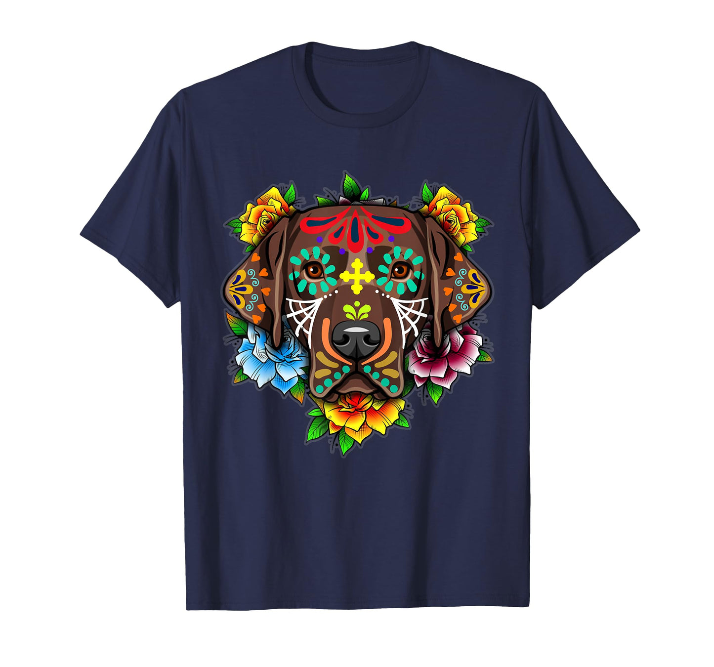 Black Labrador Retriever Day of the Dead Sugar Skull Lab Dog Men Women T-Shirt