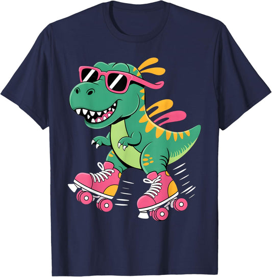 Dinosaur Roller Skating Skater T Rex Graphic Roller Skate T-Shirt