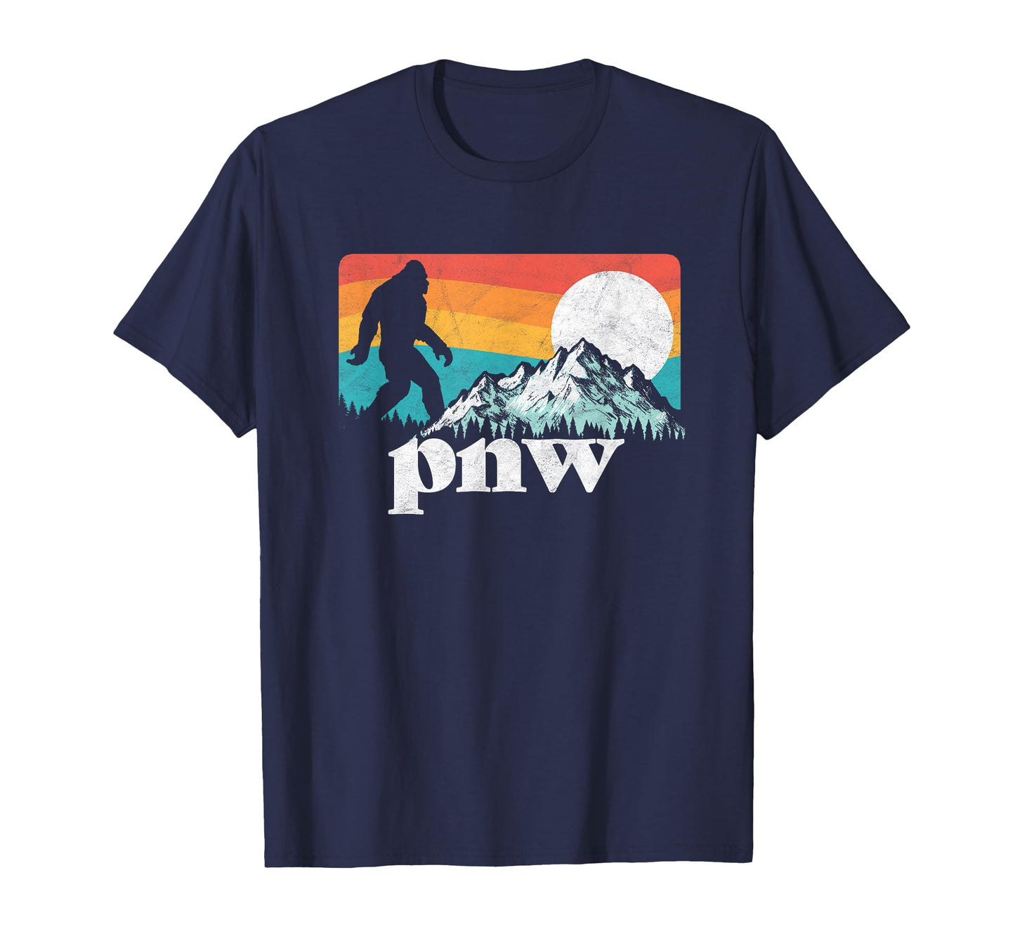 PNW Pacific Northwest Bigfoot Mountains Retro 80s Graphic T-Shirt