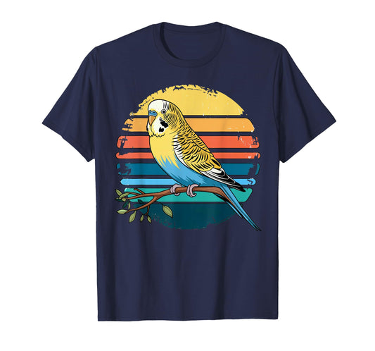 Budgie Parakeet Retro Sunset Vintage Budgerigar Bird Lover T-Shirt