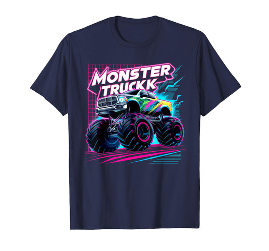 Monster Truck Retro Colorful Toddlers Boys Kids Men Birthday T-Shirt