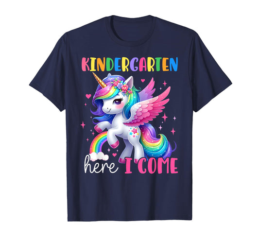 Kindergarten Here I Come Unicorn Girls Kids Back To School T-Shirt