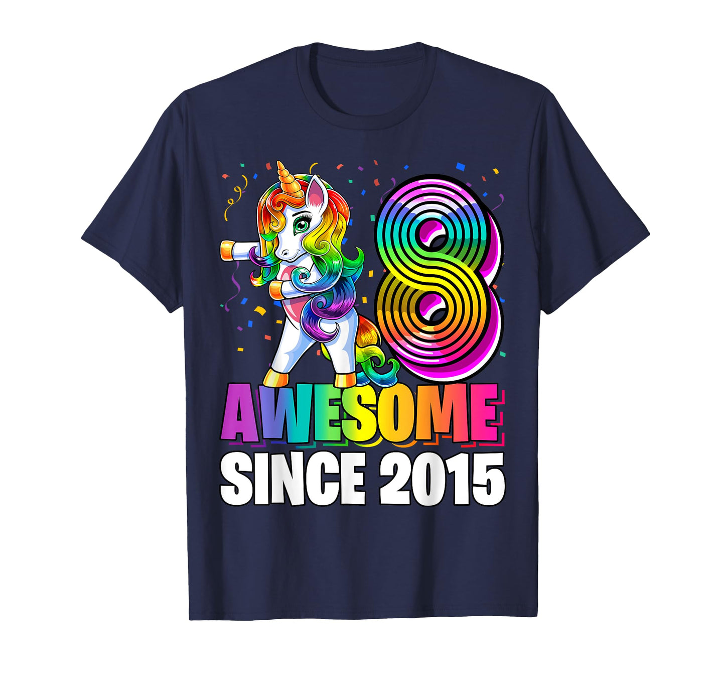 8 Awesome Since 2015 Flossing Unicorn 8th Birthday Girls T-Shirt