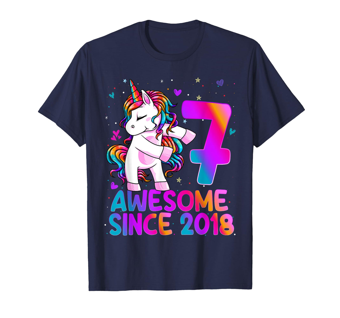 Flossing Unicorn 7 Year Old 7th Birthday Girl Unicorn Party T-Shirt