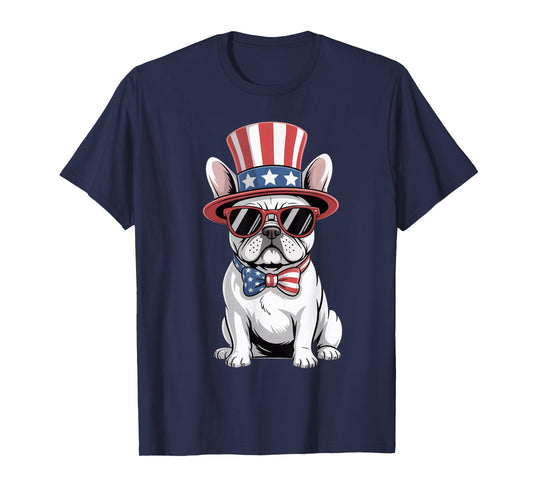 Patriotic Frenchie Dog USA Flag July 4th American Style T-Shirt