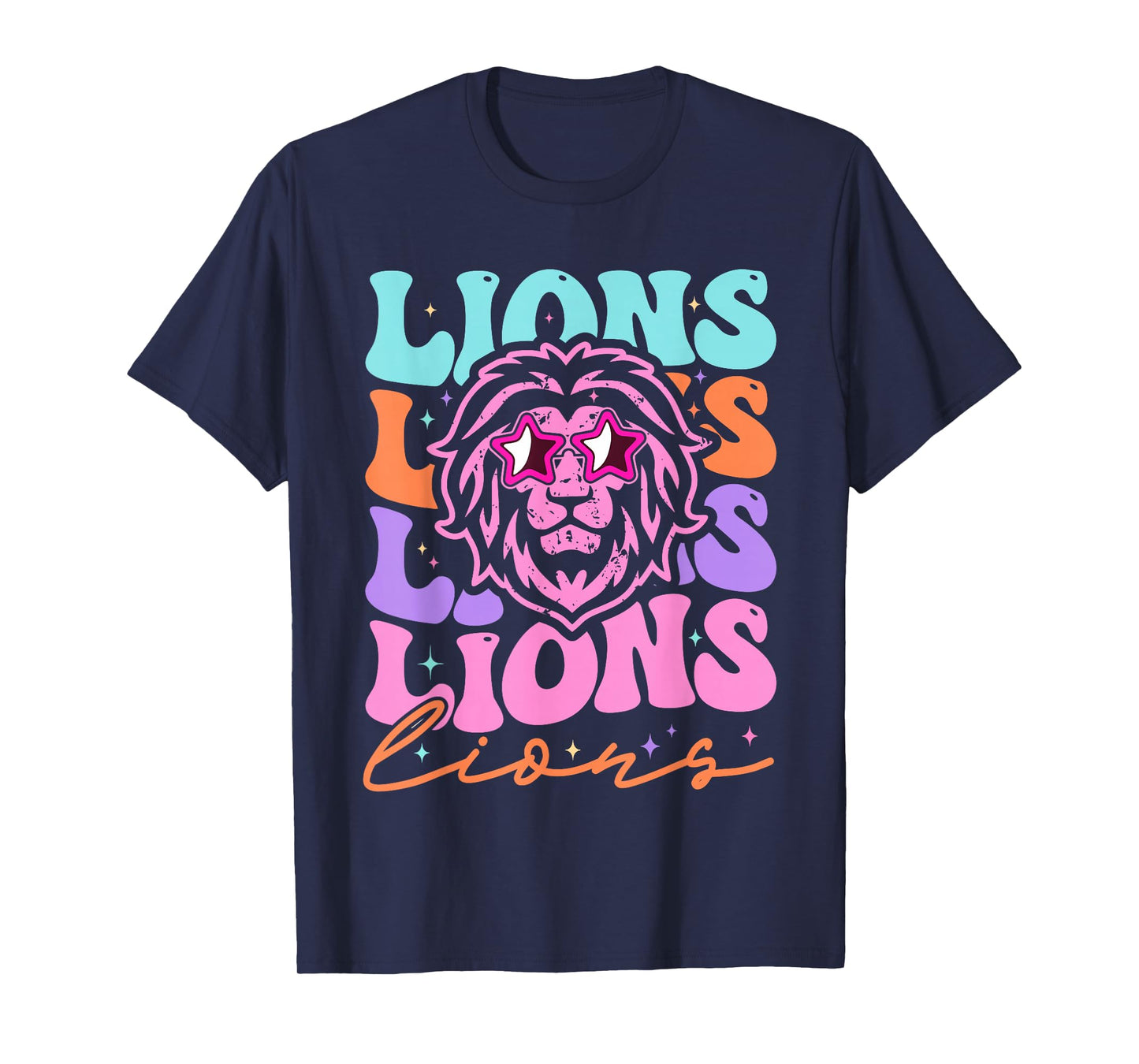 Lion Mascot Back to School Spirit Sports Men Women Groovy T-Shirt