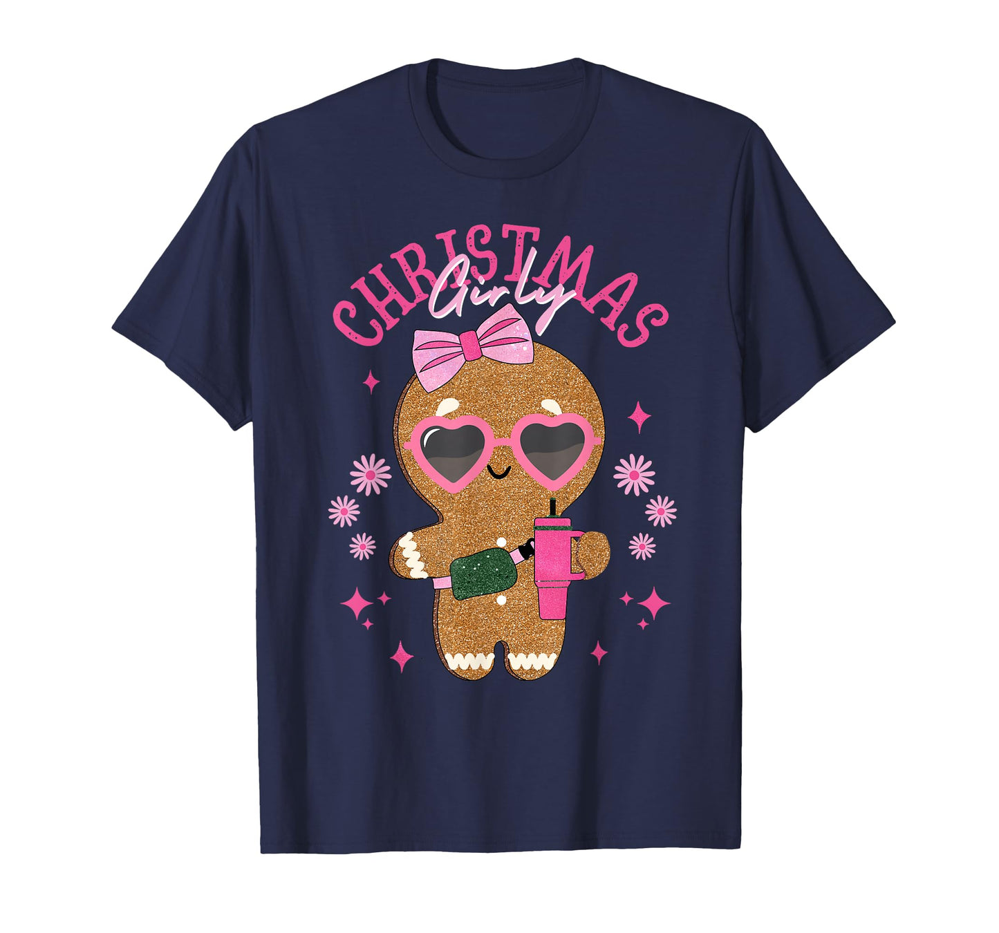 Coquette Bow Pink Gingerbread Christmas Girly Xmas Holiday T-Shirt