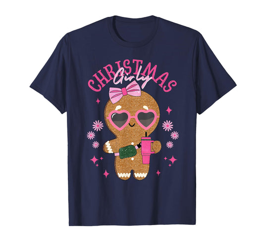 Coquette Bow Pink Gingerbread Christmas Girly Xmas Holiday T-Shirt