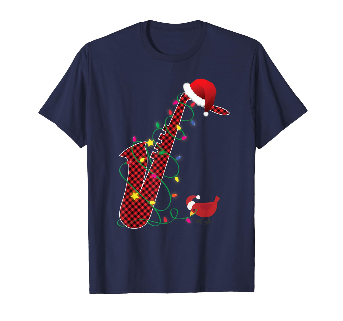 Red Buffalo Plaid Pajama Saxophone Lovers Christmas Lights T-Shirt