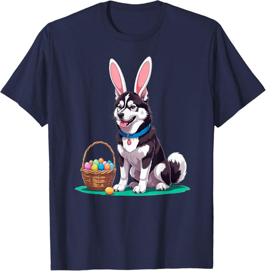 Easter, Siberian Husky, Easter Basket T-Shirt