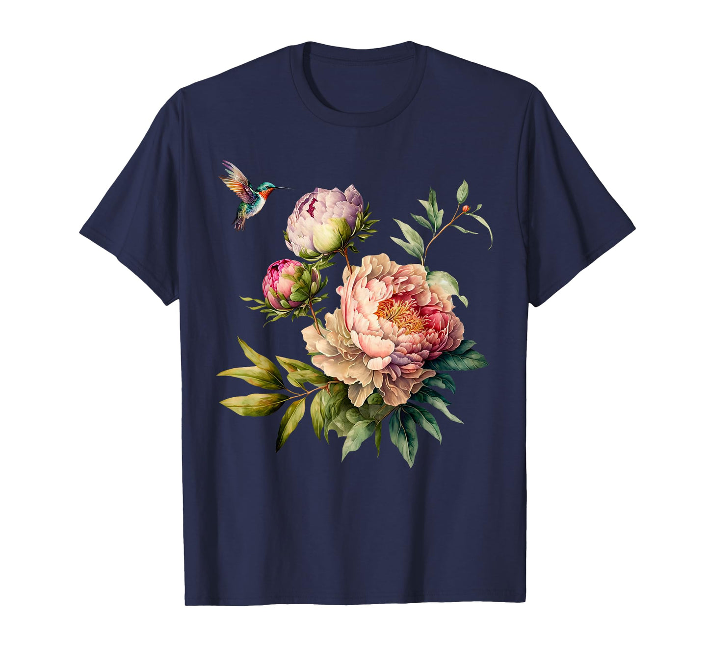 Retro Hummingbird Peony Flower Graphic Gardener Nature lover T-Shirt
